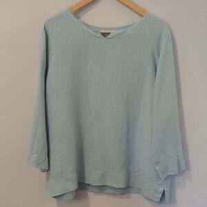 100% Linen Top Sea Foam 3/4 Sleeve Boxy Fit size Large